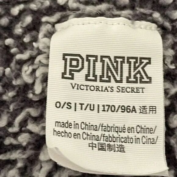 Pink Victorias Secret Gray Open Front Sherpa  Hooded Cardigan Jacket Sz OS# 1482 - Picture 7 of 12